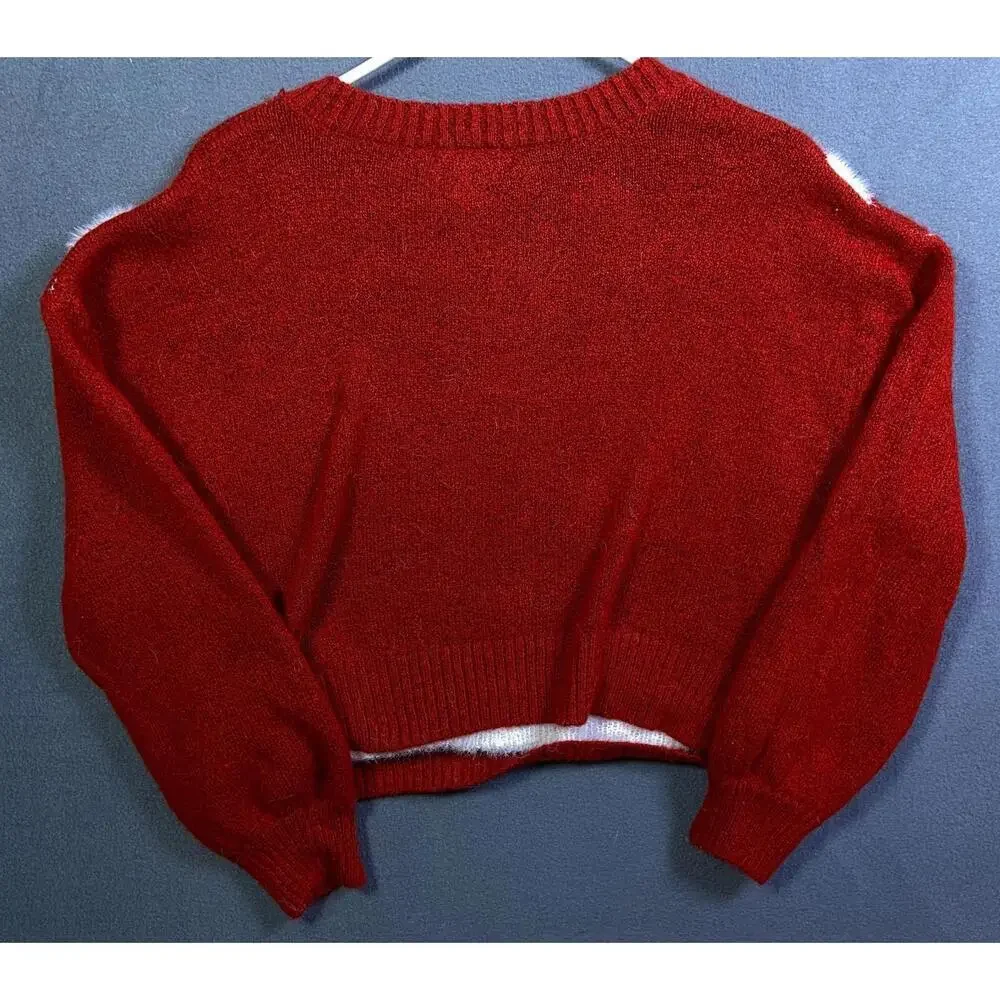 Sincerely Jules Sweater Women XLarge Red Pullover Mock Neck White Bow Preppy